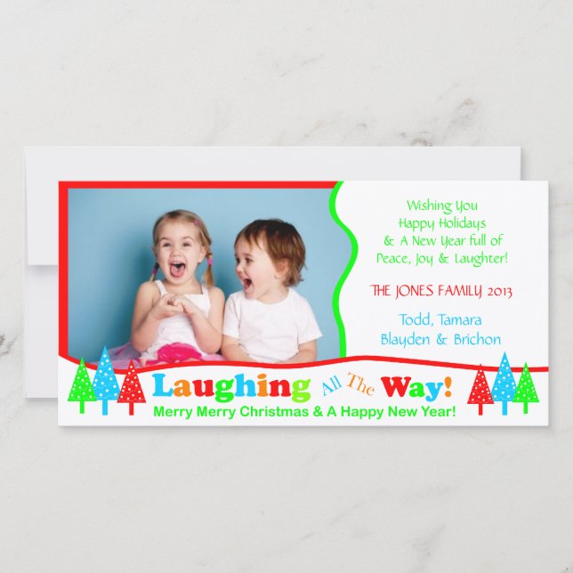 Tarjeta Festiva B1 Laugh All Way White Christmas Photo Template (Anverso)