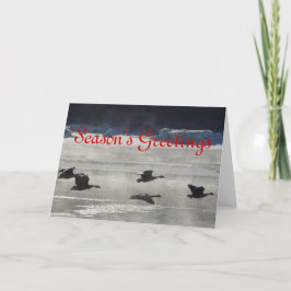 Tarjeta Festiva B47 Geese canadiense sobre río congelado