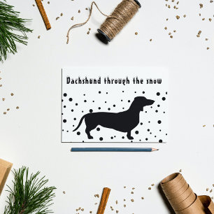 Tarjeta Festiva B&W Divertido   Dachshund a Través de la Nieve  