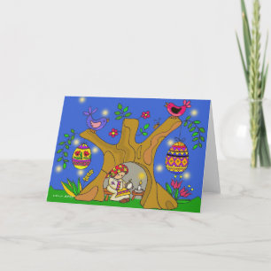 Tarjeta Festiva Baba y el arte folclórico ucraniano del árbol pisa