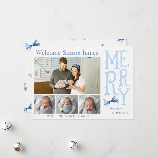 Tarjeta Festiva Baby Boy Christmas Birth Announcement (Anverso/Reverso In Situ)