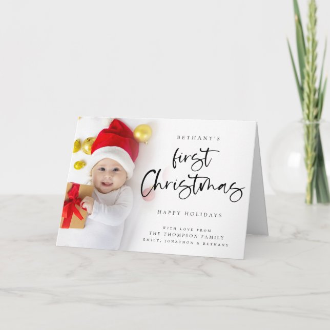 Tarjeta Festiva Baby First Christmas 6 Photo Holiday Card (Anverso)