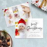 Tarjeta Festiva Baby First Christmas 6 Photo Holiday Card<br><div class="desc">Baby First Christmas 6 PhotoS. Encantador de celebrar la primera Navidad de tu bebé. Un guión juego para la Primera Navidad y el resto del texto es fácil de personalizar. Reemplace las fotos de muestra de cada lado por las suyas.</div>