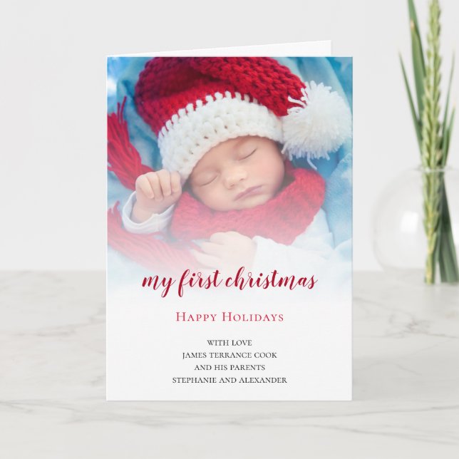 Tarjeta Festiva Baby First Christmas Photo Overlay (Anverso)