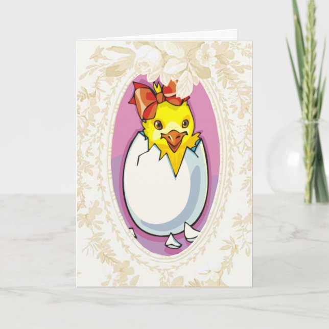 Tarjeta Festiva Baby Girl Chick Easter Card (Anverso)