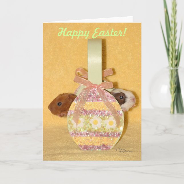 Tarjeta Festiva Baby Guinea Cerdos Feliz Cesta de Pascua (Anverso)