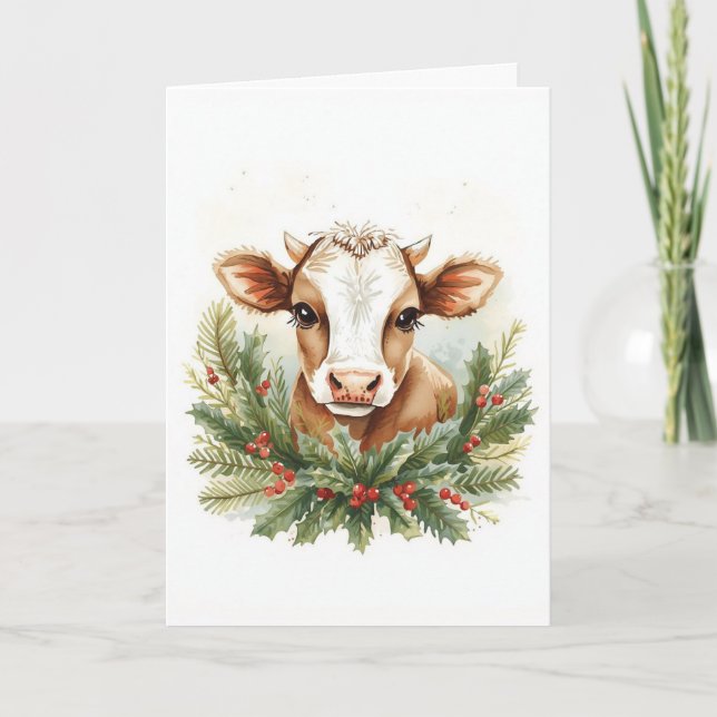 Tarjeta Festiva Baby Highland Cow Christmas  (Anverso)