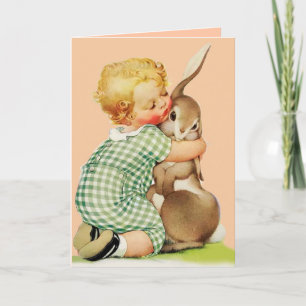 Tarjeta Festiva BABY HUGGGGING EASTER BUNNY, Rosa