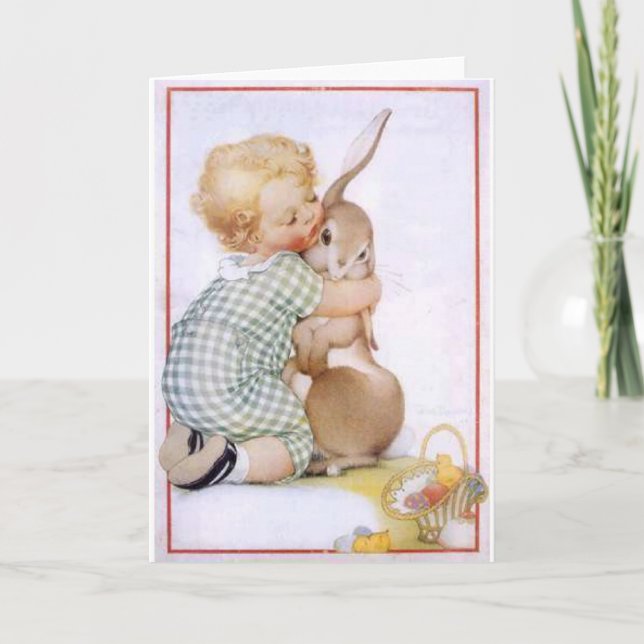 Tarjeta Festiva Baby Hugging Easter Bunny (Anverso)