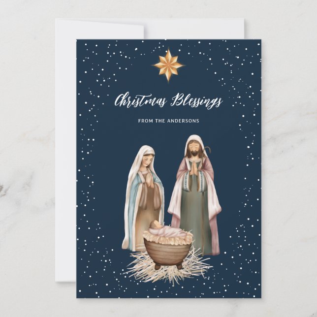 Tarjeta Festiva Baby Jesus Nativity Blue Christian Christmas (Anverso)
