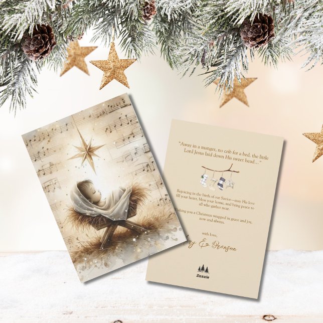 Tarjeta Festiva Baby Jesus Non Photo Watercolor Christmas (Baby Jesus in Manger Christmas Card)