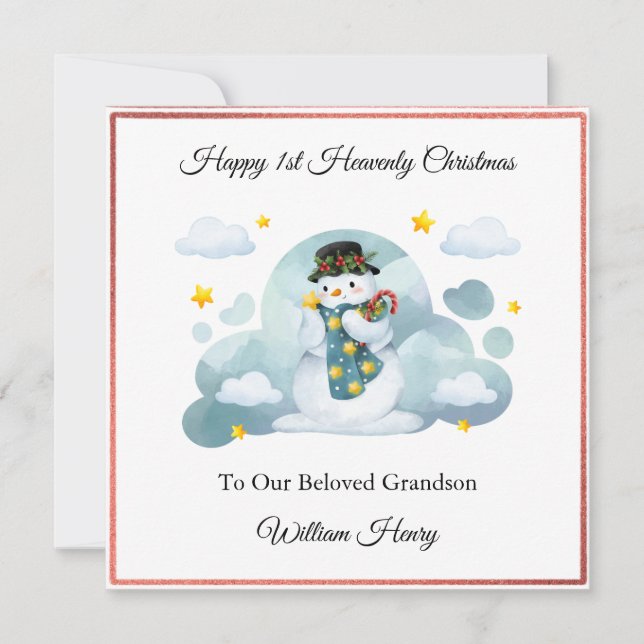 Tarjeta Festiva Baby Loss Boy Cloud Snowman Navidades Card (Anverso)