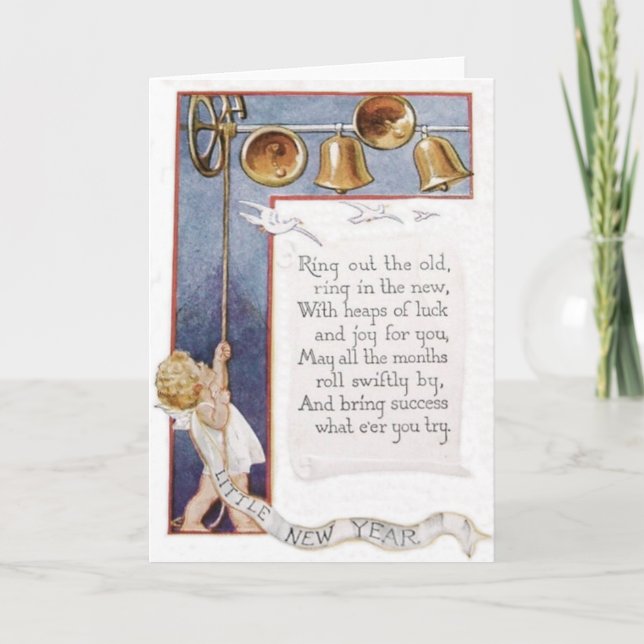 Tarjeta Festiva Baby New Year Ringing Bells Dove (Anverso)