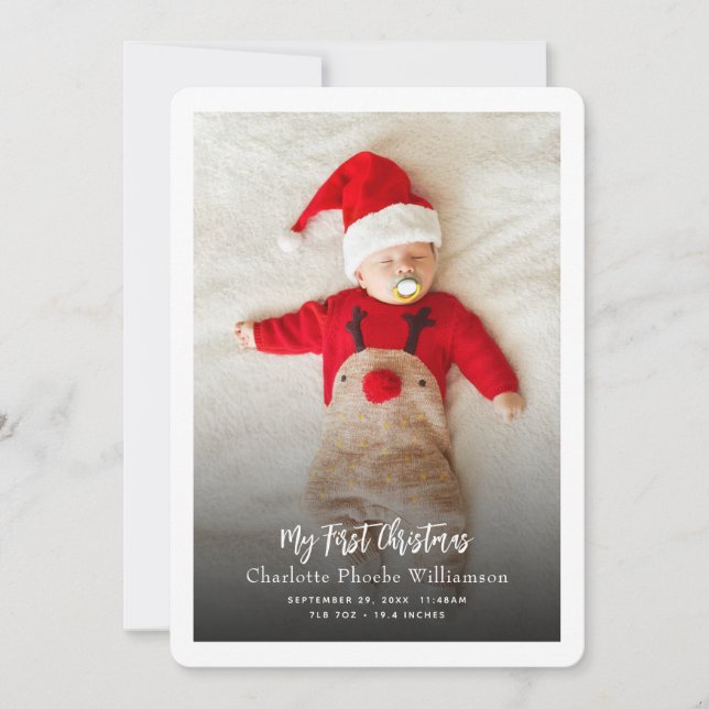 Tarjeta Festiva Baby Photo First Birth Stats Christmas (Anverso)