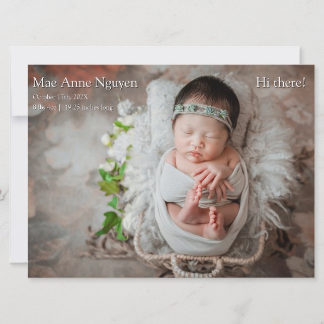 Tarjeta Festiva Baby Photo Modern Birth Announcement  (Anverso)