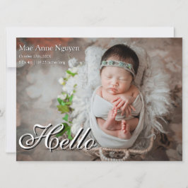 Tarjeta Festiva Baby Photo Modern Birth Announcement White