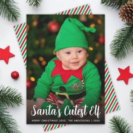 Tarjeta Festiva Baby Photo Santa's Cutest Elf Script Fun Christmas