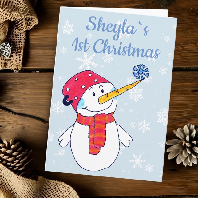 Tarjeta Festiva Baby・ s 1er Navidades Cutan Snowman Snowflake (Subido por el creador)