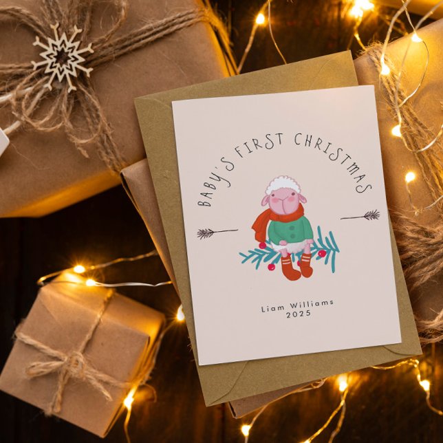 Tarjeta Festiva Baby’s First Christmas Adorable Lamb  Ornament (Subido por el creador)