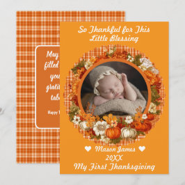 Tarjeta Festiva Baby’s First Thanksgiving Fall Floral Photo