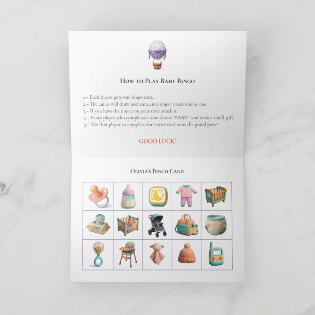 Tarjeta Festiva Baby Shower Bingo Game Board11. Fun Party (Interior)