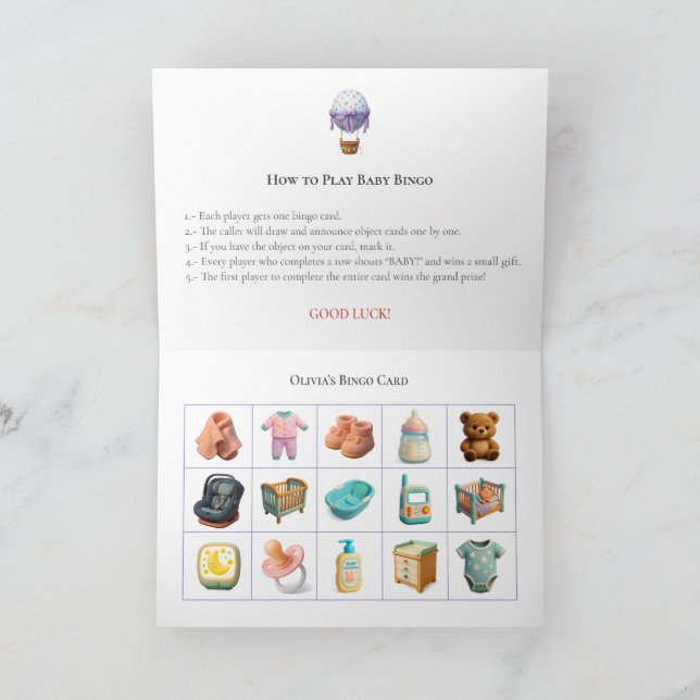 Tarjeta Festiva Baby Shower Bingo Game Board13. Fun Party (Interior)