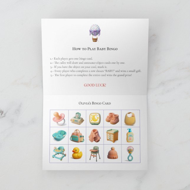 Tarjeta Festiva Baby Shower Bingo Game Board14. Fun Party (Interior)