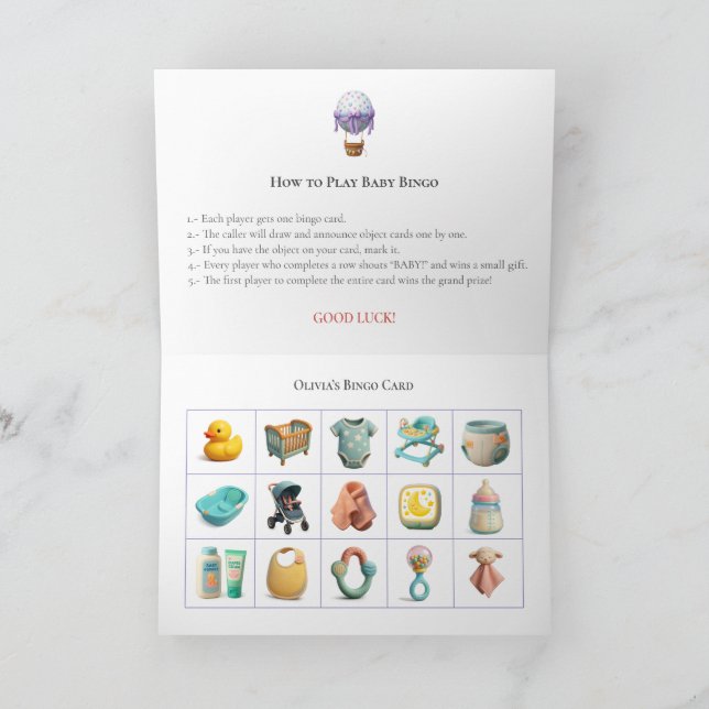 Tarjeta Festiva Baby Shower Bingo Game Board18. Fun Party (Interior)