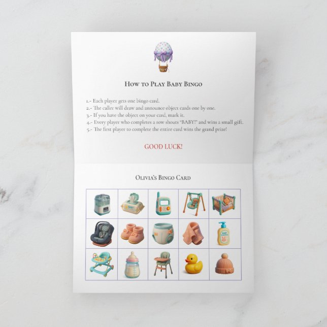 Tarjeta Festiva Baby Shower Bingo Game Board2. Fun Party (Interior)