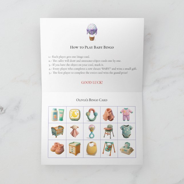 Tarjeta Festiva Baby Shower Bingo Game Board4. Fun Party (Interior)