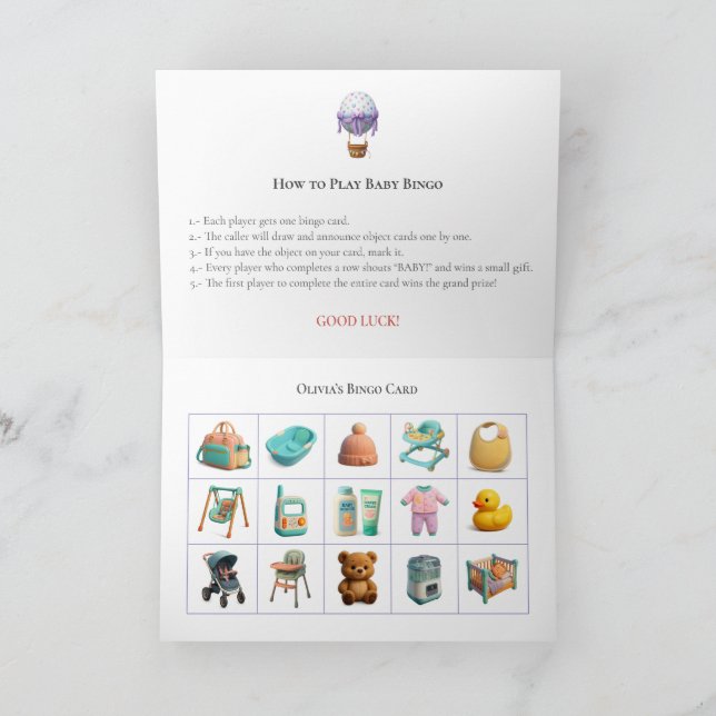 Tarjeta Festiva Baby Shower Bingo Game Board6. Fun Party (Interior)