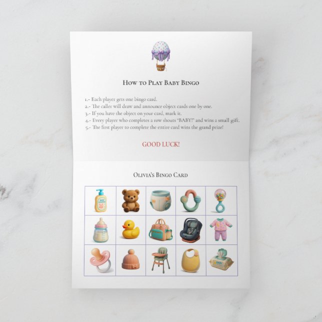 Tarjeta Festiva Baby Shower Bingo Game Board7. Fun Party (Interior)