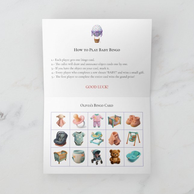 Tarjeta Festiva Baby Shower Bingo Game Board9. Fun Party (Interior)