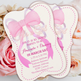 Tarjeta Festiva Baby Shower de lazo rosa