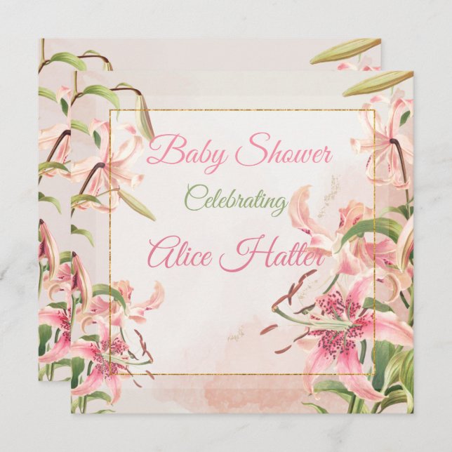 Tarjeta Festiva Baby Shower floral (Anverso / Reverso)