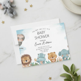 Tarjeta Festiva Baby Shower Invitation with Cute Watercolor Jungle