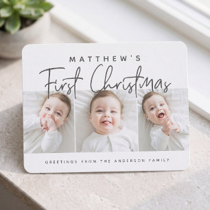 Tarjeta Festiva Baby's First Christmas Modern Simple Three Photo