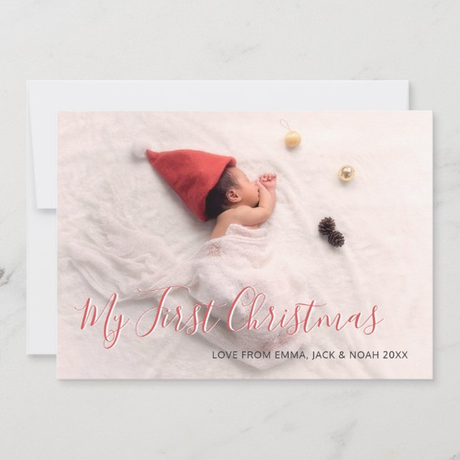 Tarjeta Festiva Babys primera foto de la familia de guiones rojos  (Anverso)