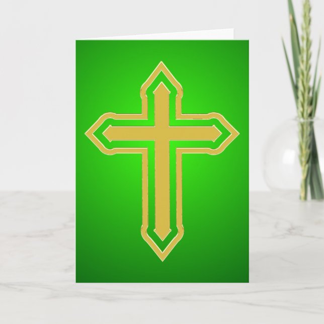 Tarjeta Festiva Backgound verde cruzado del oro (Anverso)