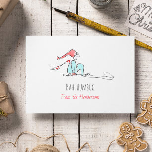 Tarjeta Festiva Bah Gruñón Elfo Lindo Ilustrado a Mano