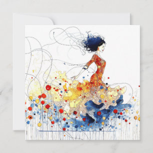 Tarjeta Festiva Bailarín de Flamenco en Movimiento Multicolor Fluy