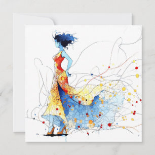 Tarjeta Festiva Bailarina de Flamenco en Acuarela – Alegría en Mov