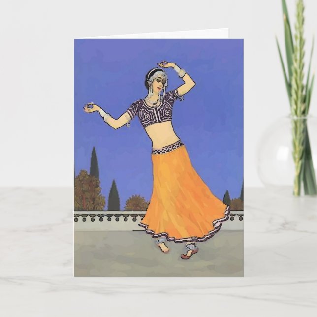 Tarjeta Festiva Bailarina de Oriente Medio (Anverso)