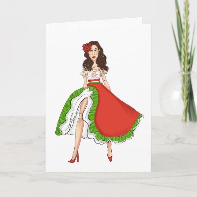 Tarjeta Festiva Bailarina latina folclórica - Cinco de mayo (Anverso)