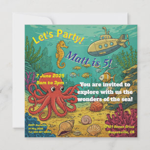 Tarjeta Festiva Bajo el mar - Submarino