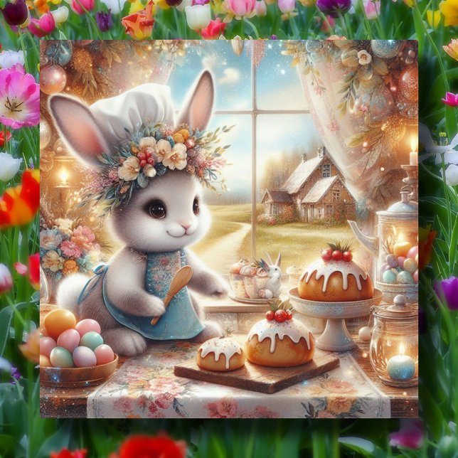 Tarjeta Festiva Baker Bunny Pastel Pascua (Subido por el creador)