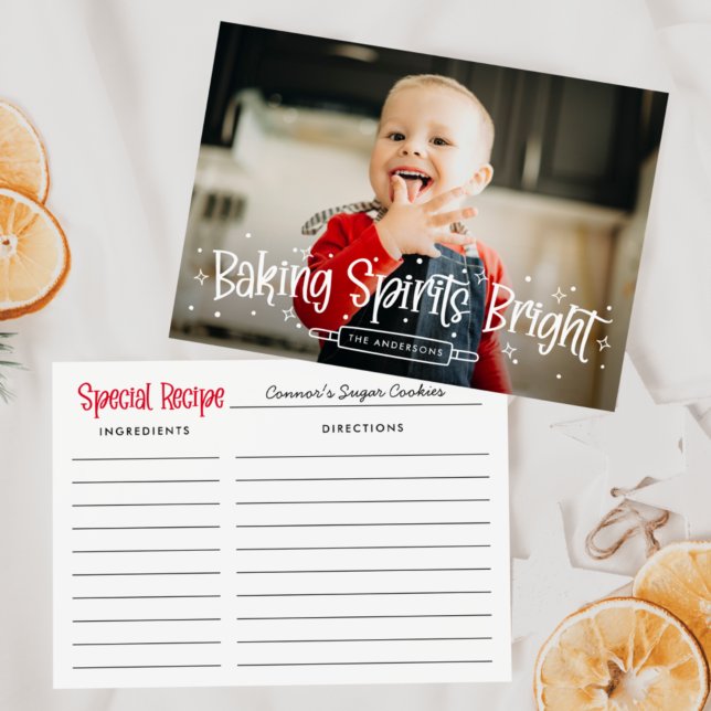 Tarjeta Festiva Baking Spirit Bright Recipe Card Holiday Photo (Subido por el creador)