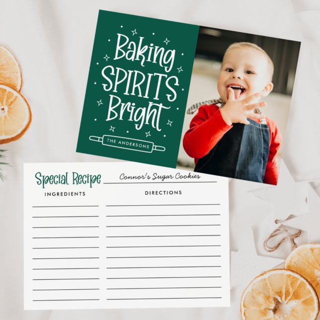 Tarjeta Festiva Baking Spirit Bright Recipe Card Holiday Photo (Subido por el creador)