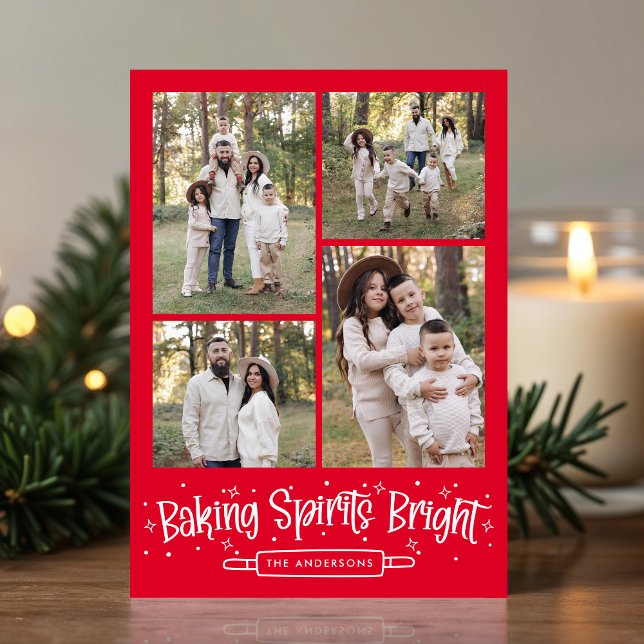 Tarjeta Festiva Baking Spirits Bright Red 4 Photo Collage (Subido por el creador)