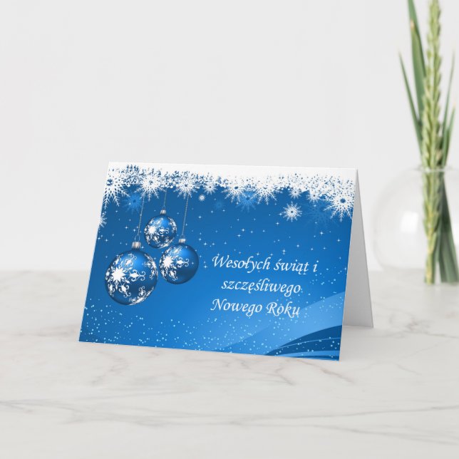 Tarjeta Festiva Balas y copos de nieve Navidades polacos, Año Nuev (Anverso)